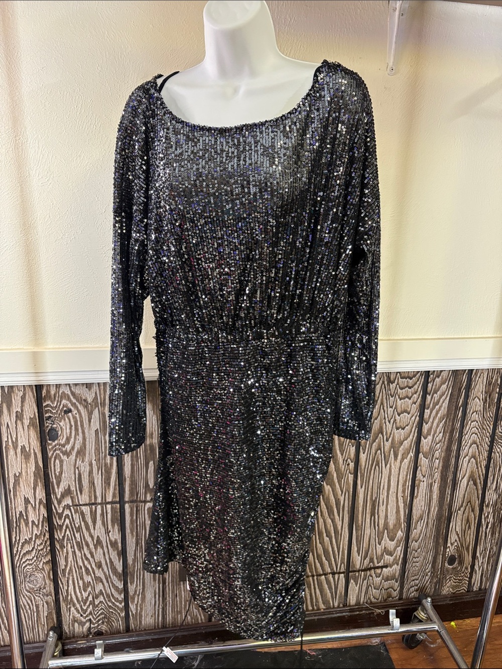 Free People Black Sequin Long-Sleeve Midi Dress